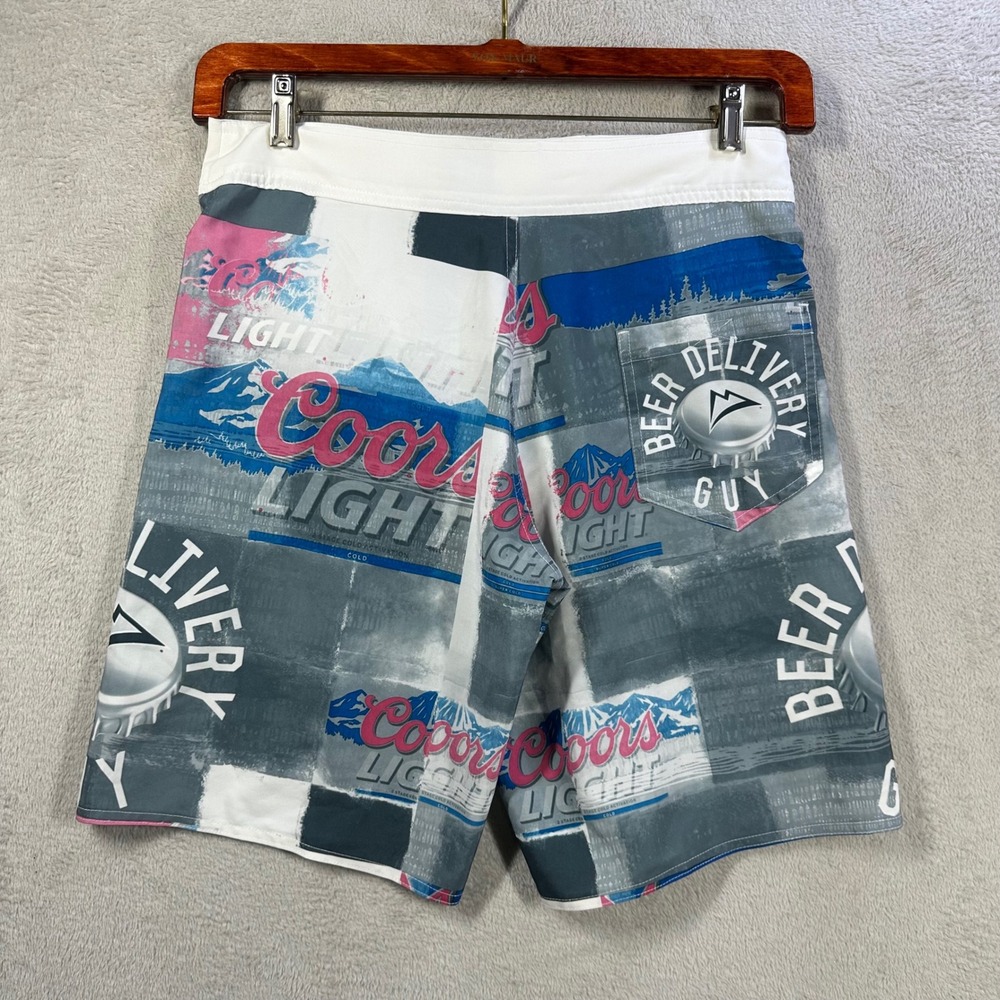 Coors Light Board Shorts Mens 32-34 Grey Beer Delivery Guy Graphic Swim Trunks - Picture 2 of 6